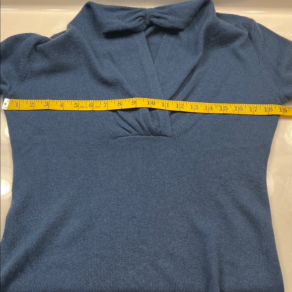 Blue Elena Solano 100% 2-Ply Cashmere Scarf Gathered Crossover V Neck Sweater - Picture 4 of 6